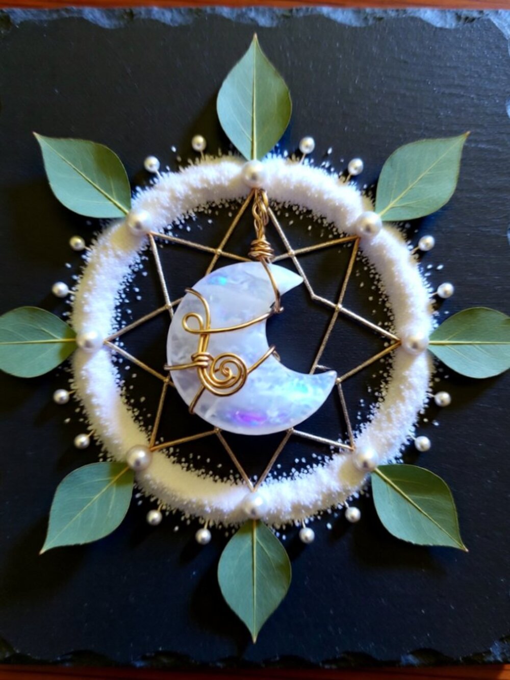 Handmade! White Crescent Moon Pendant - Wire Wrapped Quartz Moon Goddess Jewelry
